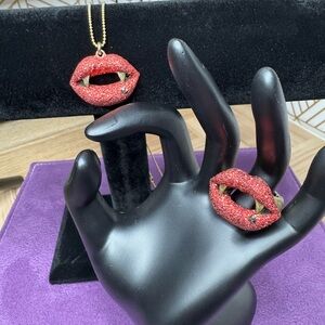 Betsy Johnson “Bite Me” Red Lip Jewelry Set